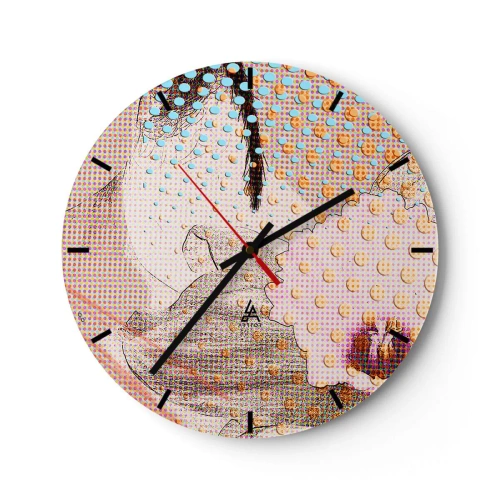 Reloj de pared - Reloj de vidrio - Motivo cómico con una mujer al estilo pop art. - 30x30cm - Heroína de cómic - Decoración de pared moderna para salón, cocina y dormitorio ARTTOR