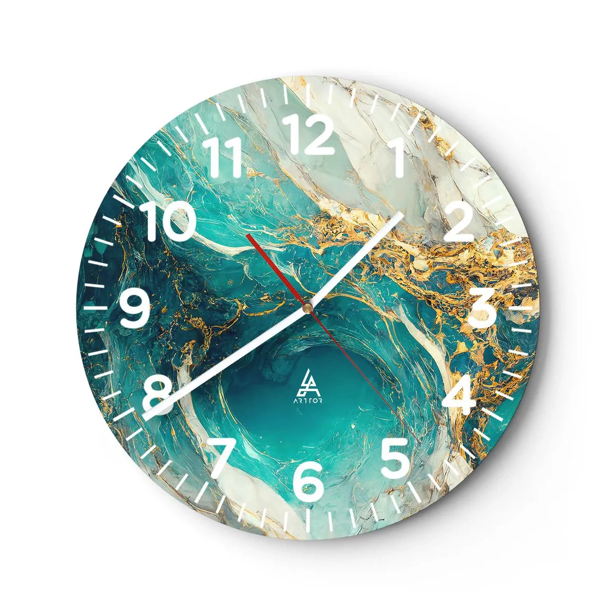 Reloj de pared - Reloj de vidrio - Composición con vetas de oro - 30x30 cm