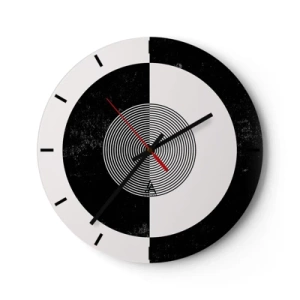 Reloj de pared - Reloj de vidrio - Patrón abstracto en blanco y negro con círculos concéntricos. - 30x30cm - Armonía en blanco y negro - Decoración de pared moderna para salón, cocina y dormitorio ARTTOR