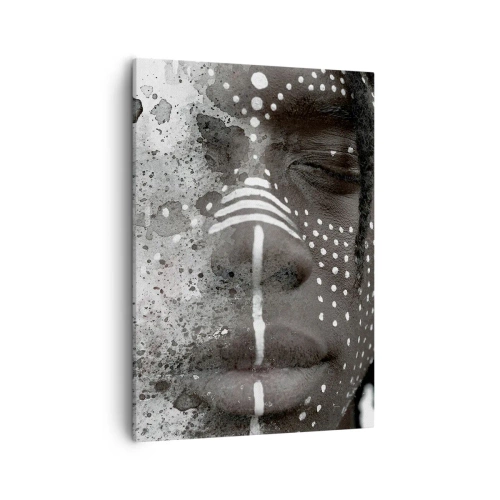 Cuadro sobre lienzo - Impresión de Imagen - Retrato artístico de rostro con patrones abstractos blancos. - 50x70cm - Descubrimiento del espíritu original - Decoración de pared moderna para salón y dormitorio ARTTOR