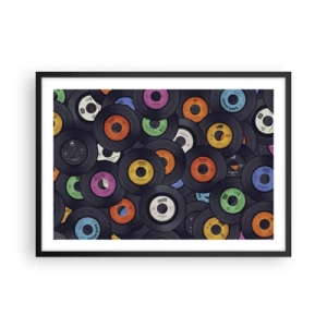Póster en marco negro - Vinilos de colores apilados uno encima del otro - 70x50cm - Colores de los clásicos - Decoración de pared moderna para salón y dormitorio ARTTOR