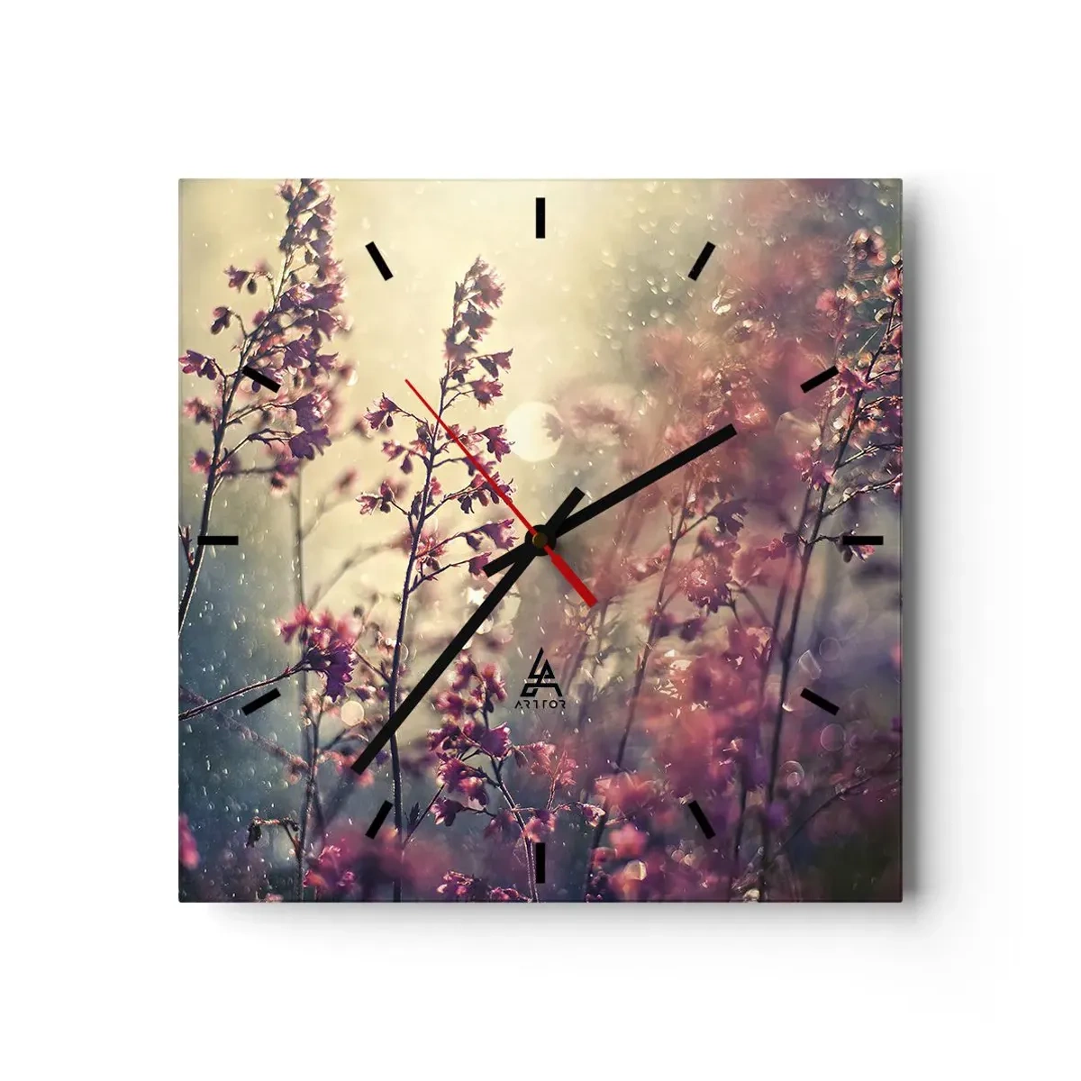 Reloj de pared - Reloj de vidrio - Flores a la luz del sol con la naturaleza como telón de fondo - 30x30cm - Jardín secreto - Decoración de pared moderna para salón y dormitorio ARTTOR