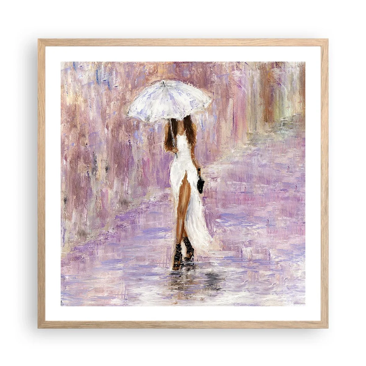 Póster en marco roble claro - En la lluvia de lilas - 60x60 cm