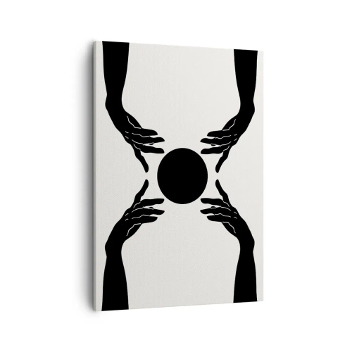 Cuadro sobre lienzo - Impresión de Imagen - Manos negras en una composición simétrica con una pelota. - 50x70cm - Una señal secreta - Decoración de pared moderna para salón y dormitorio ARTTOR