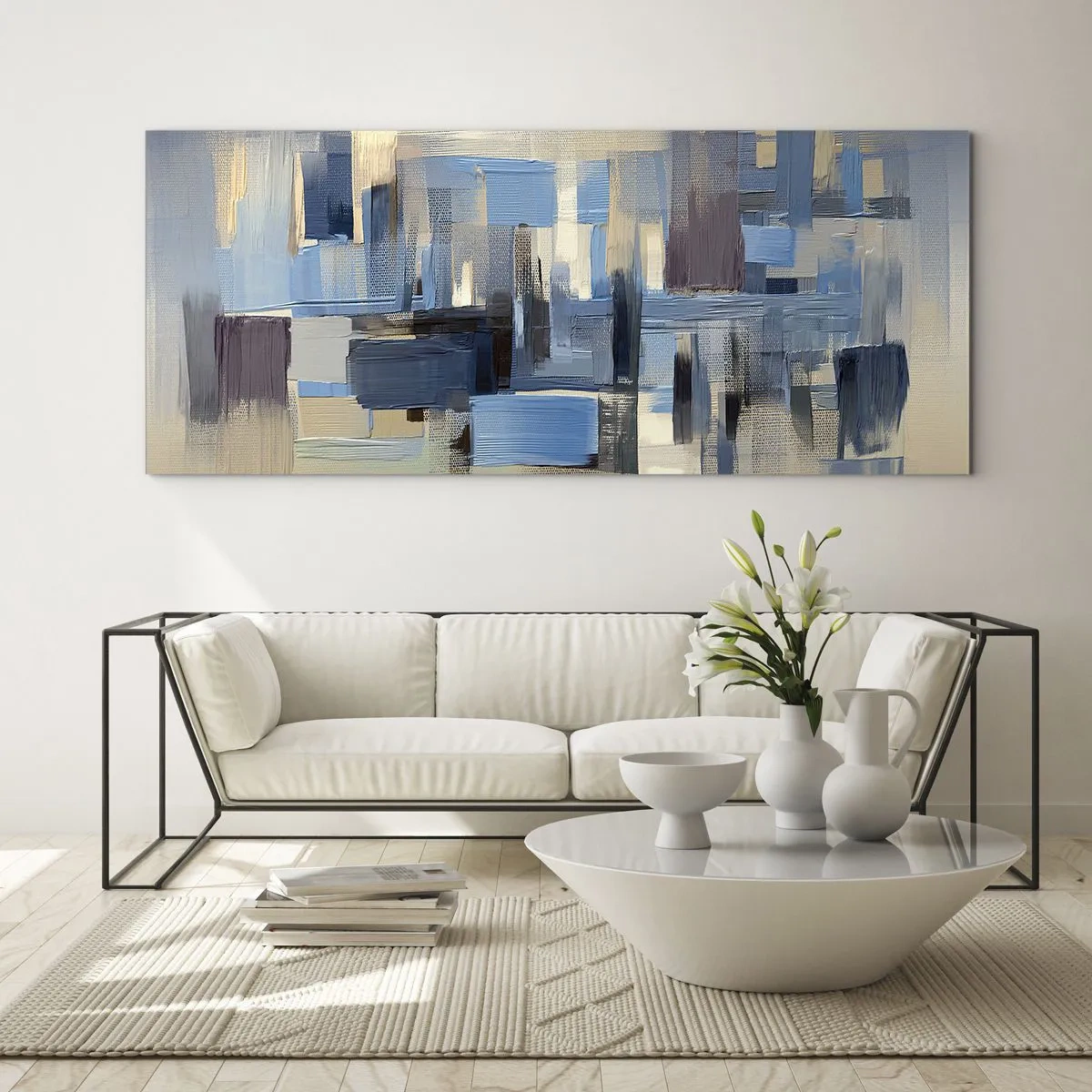 Cuadro sobre vidrio - Impresiones sobre Vidrio - Construcción azul - 90x30 cm
