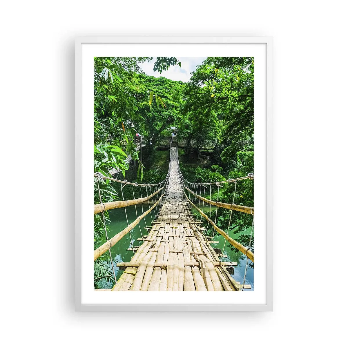 Póster en marco blanco - Puente colgante sobre la vegetación - 50x70 cm