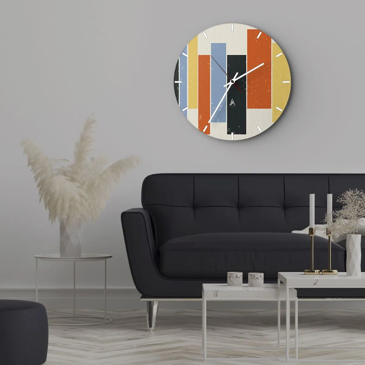 Reloj de pared - Reloj de vidrio - Barras multicolor - 40x40 cm