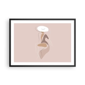 Póster en marco negro - Silueta minimalista de una mujer con sombrero. - 70x50cm - Una auténtica dama - Decoración de pared moderna para salón y dormitorio ARTTOR