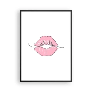Póster en marco negro - Ilustración minimalista de labios rosados sobre un fondo blanco. - 50x70cm - ¿Listo para un beso? - Decoración de pared moderna para salón y dormitorio ARTTOR