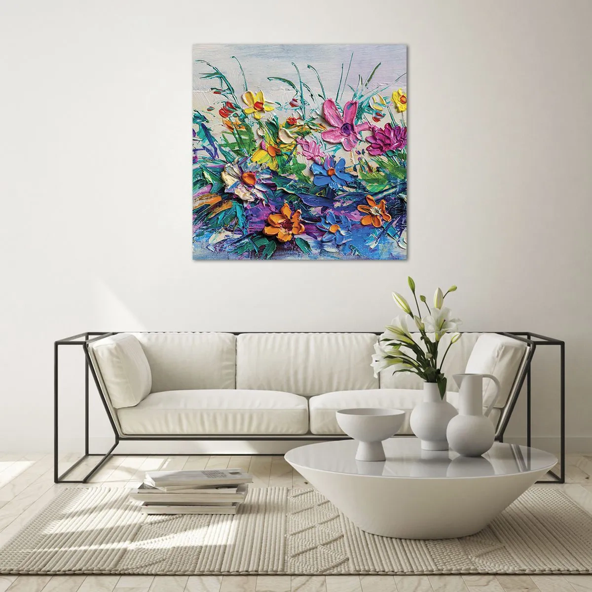 Cuadro sobre vidrio - Impresiones sobre Vidrio - La energía de las flores - 60x60 cm