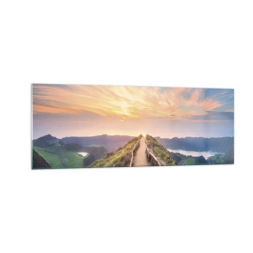 Cuadro sobre vidrio - Impresiones sobre Vidrio - Un pintoresco sendero en una colina con vista al atardecer. - 140x50cm - Cerca del cielo - Decoración de pared moderna para salón y dormitorio ARTTOR