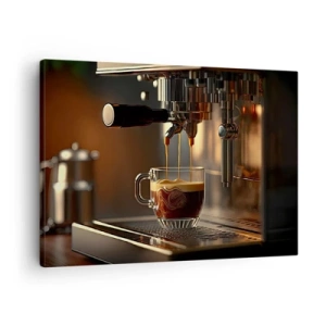 Cuadro sobre lienzo - Impresión de Imagen - Cafetera con una taza de espresso aromático. - 70x50cm - Un brebaje sensual - Decoración de pared moderna para salón y dormitorio ARTTOR