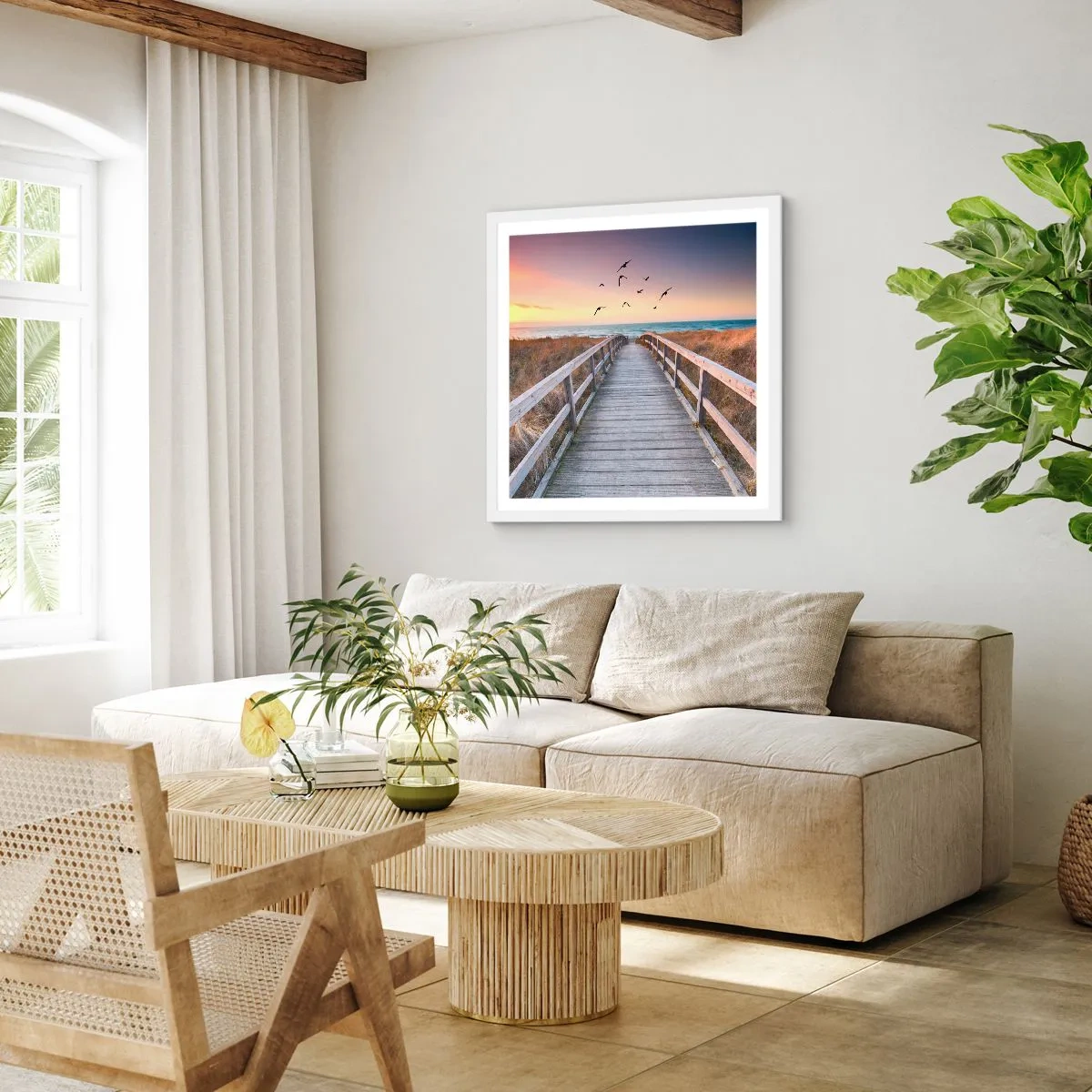 Póster en marco blanco - Camino a lo desconocido - 40x40 cm