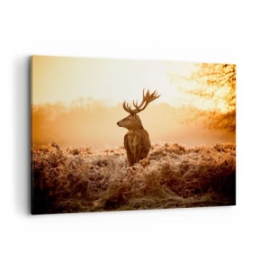 Cuadro sobre lienzo - Impresión de Imagen - Ciervos bajo los rayos del sol naciente - 100x70cm - Un líder por derecho - Decoración de pared moderna para salón y dormitorio ARTTOR