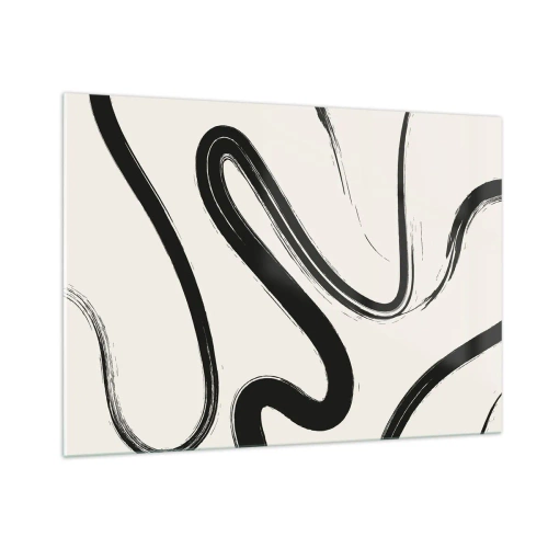 Cuadro sobre vidrio - Impresiones sobre Vidrio - Líneas negras dinámicas sobre un fondo claro en estilo abstracto. - 100x70cm - Fantasía en blanco y negro - Decoración de pared moderna para salón y dormitorio ARTTOR