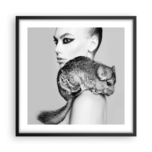 Póster en marco negro - Dama con chinchilla - 50x50 cm