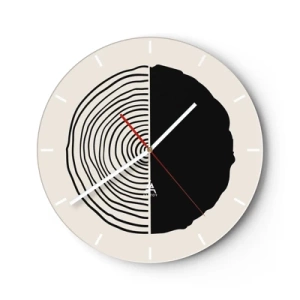 Reloj de pared - Reloj de vidrio - Un motivo minimalista de una sección transversal de tronco en colores contrastantes. - 30x30cm - Mitad y mitad - Decoración de pared moderna para salón, cocina y dormitorio ARTTOR