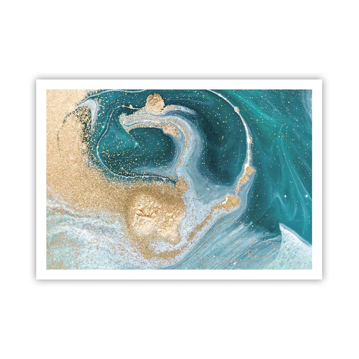 Póster - Remolino abstracto en tonos turquesa y dorado - 100x70cm - Un remolino de oro y turquesa - Decoración de pared moderna para salón y dormitorio ARTTOR