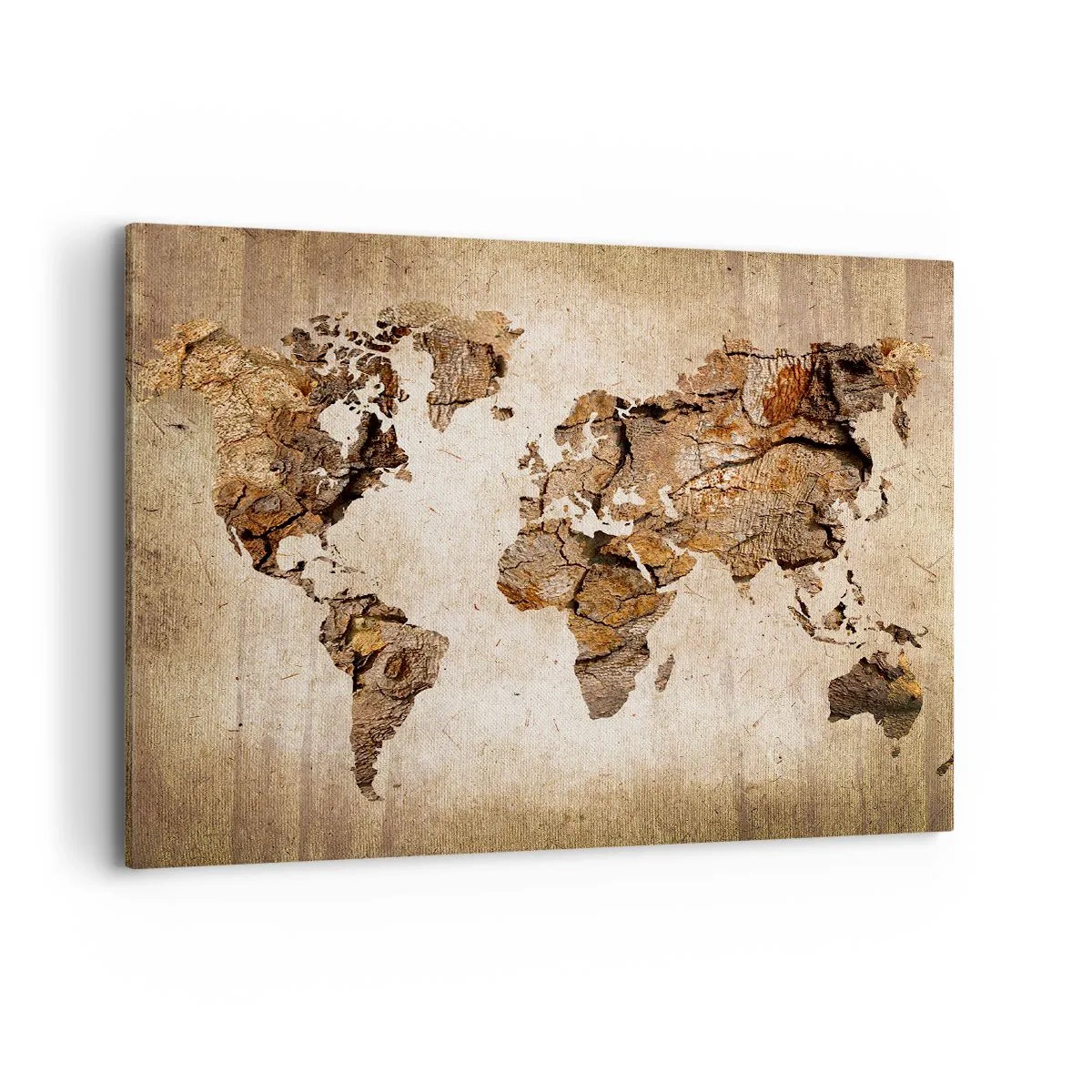 Cuadro sobre lienzo - Impresión de Imagen - Un mapa del mundo en estilo rústico de madera. - 100x70cm - El descubrimiento del mundo - Decoración de pared moderna para salón y dormitorio ARTTOR