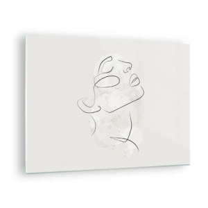 Cuadro sobre vidrio - Impresiones sobre Vidrio - Un rostro de mujer minimalista dibujado con una sola línea. - 70x50cm - Contorno de un sueño - Decoración de pared moderna para salón y dormitorio ARTTOR