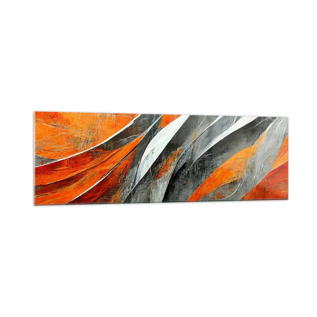 Cuadro sobre vidrio - Impresiones sobre Vidrio - Líneas abstractas en tonos naranja y gris. - 160x50cm - Calor y frío - Decoración de pared moderna para salón y dormitorio ARTTOR