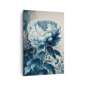 Cuadro sobre lienzo - Impresión de Imagen - Peonías azules sobre un fondo sutil con un patrón delicado. - 70x100cm - Una pareja unida - Decoración de pared moderna para salón y dormitorio ARTTOR