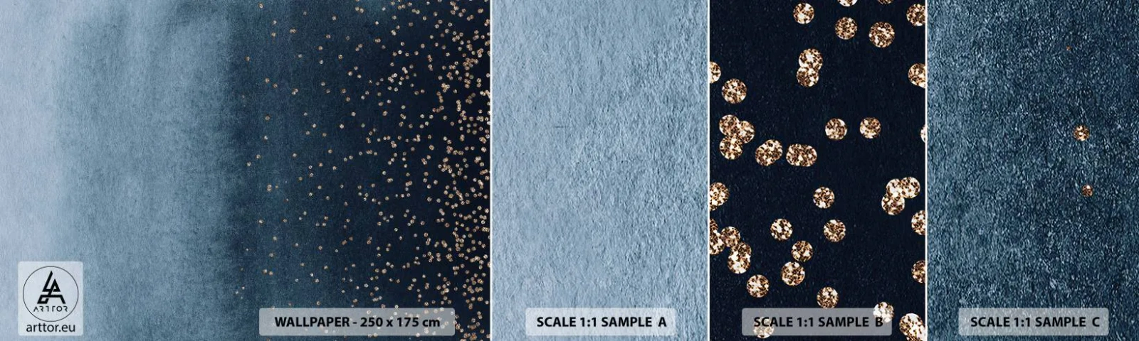 Muestra de fotomural autoadhesivo Deluxe Sticker - Composición - fases azules - Abstracción, Pedazo, Diseño - 100x30 cm