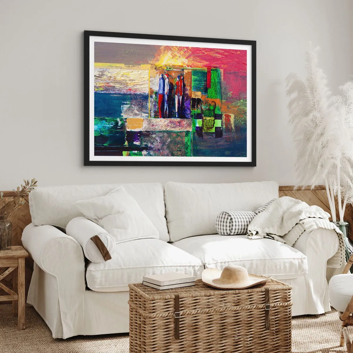 Póster en marco negro - Composición abstracta con figuras y patrones geométricos. - 100x70cm - Relaciones y emociones - Decoración de pared moderna para salón y dormitorio ARTTOR