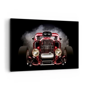 Cuadro sobre lienzo - Impresión de Imagen - Coche de carreras clásico rojo sobre un fondo oscuro - 120x80cm - Rápida y furiosamente bella - Decoración de pared moderna para salón y dormitorio ARTTOR