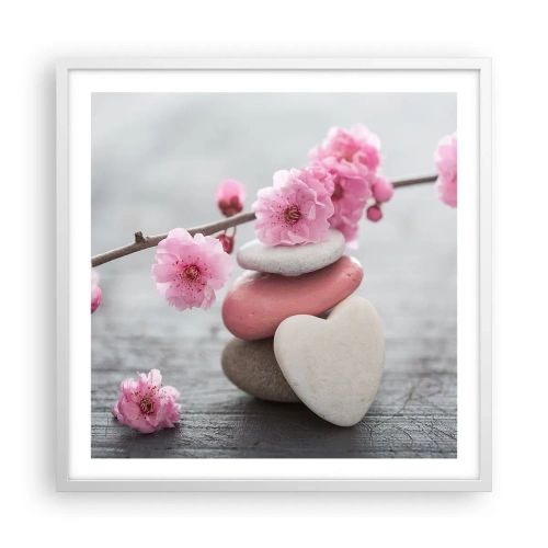 Póster en marco blanco - Felicidad con la flor del cerezo - 60x60 cm