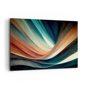 Cuadro sobre lienzo - Impresión de Imagen - Ondas abstractas en tonos cálidos y fríos. - 120x80cm - Tejido de colores - Decoración de pared moderna para salón y dormitorio ARTTOR