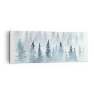 Cuadro sobre lienzo - Impresión de Imagen - Bosques de coníferas bañados por una delicada niebla. - 140x50cm - Envuelto en la niebla - Decoración de pared moderna para salón y dormitorio ARTTOR