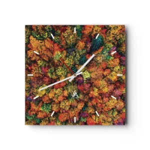 Reloj de pared - Reloj de vidrio - Copas de árboles coloridas en la paleta otoñal - 30x30cm - Un ramo de árboles otoñales - Decoración de pared moderna para salón y dormitorio ARTTOR