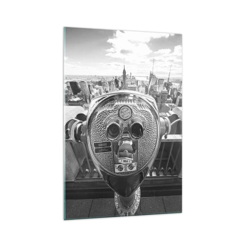 Cuadro sobre vidrio - Impresiones sobre Vidrio - Vista monocromática a través del telescopio del panorama de la ciudad. - 70x100cm - Sobre la ciudad - Decoración de pared moderna para salón y dormitorio ARTTOR