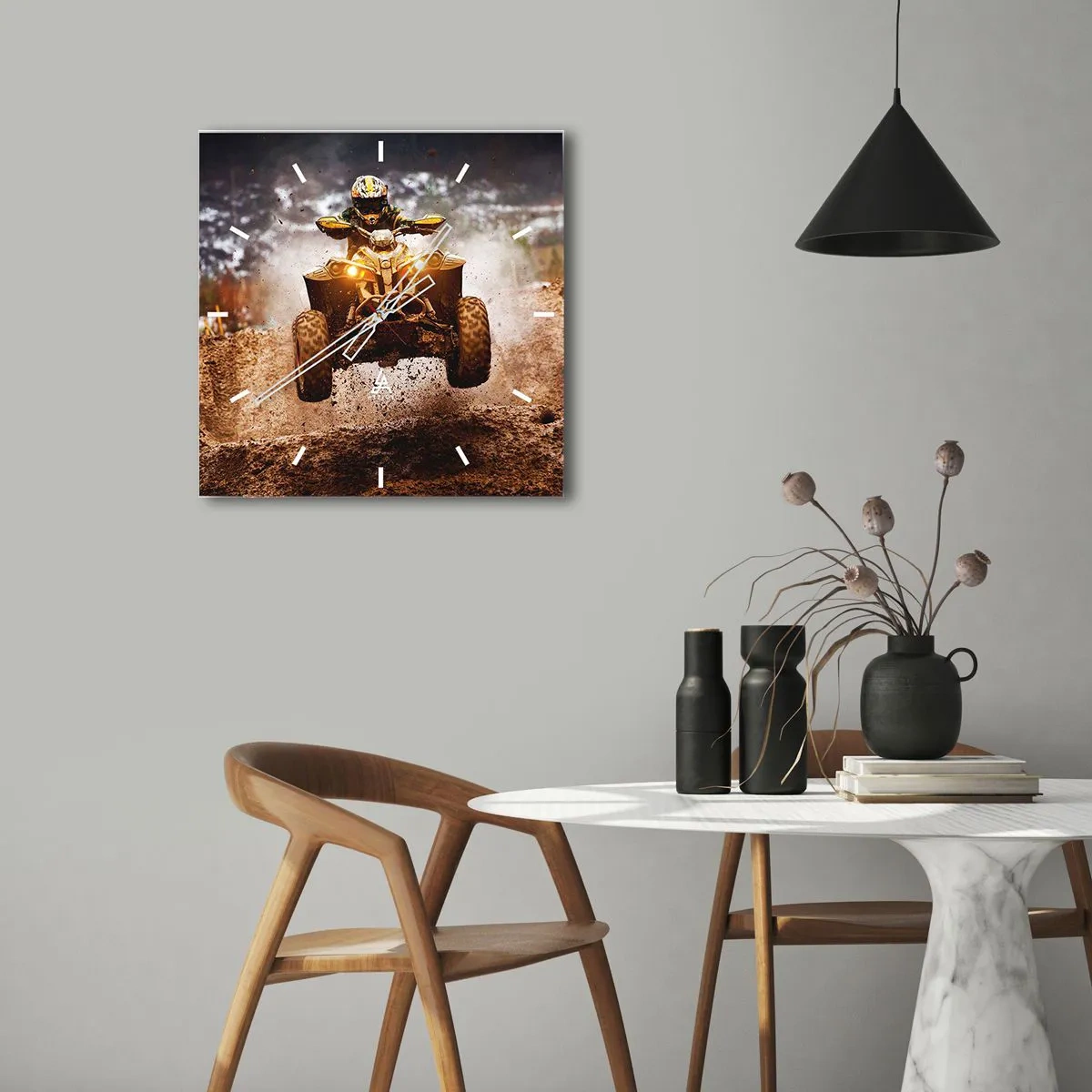 Reloj de pared - Reloj de vidrio - Paseos extremos en quad por terrenos embarrados - 30x30cm - Sin riesgo no hay diversión - Decoración de pared moderna para salón y dormitorio ARTTOR