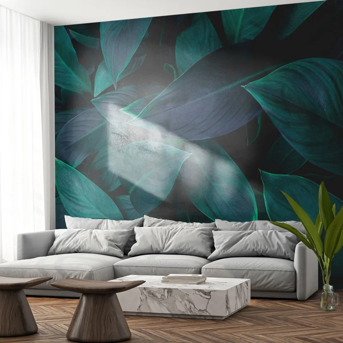 Fotomural Premium Sand - El propio verde - Hojas, Naturaleza, Botánica - 100x70 cm