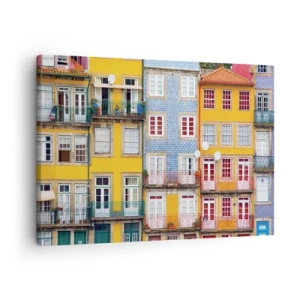 Cuadro sobre lienzo - Impresión de Imagen - Fachadas coloridas de casas de vecindad en el paisaje urbano - 70x50cm - Los colores de la ciudad vieja - Decoración de pared moderna para salón y dormitorio ARTTOR