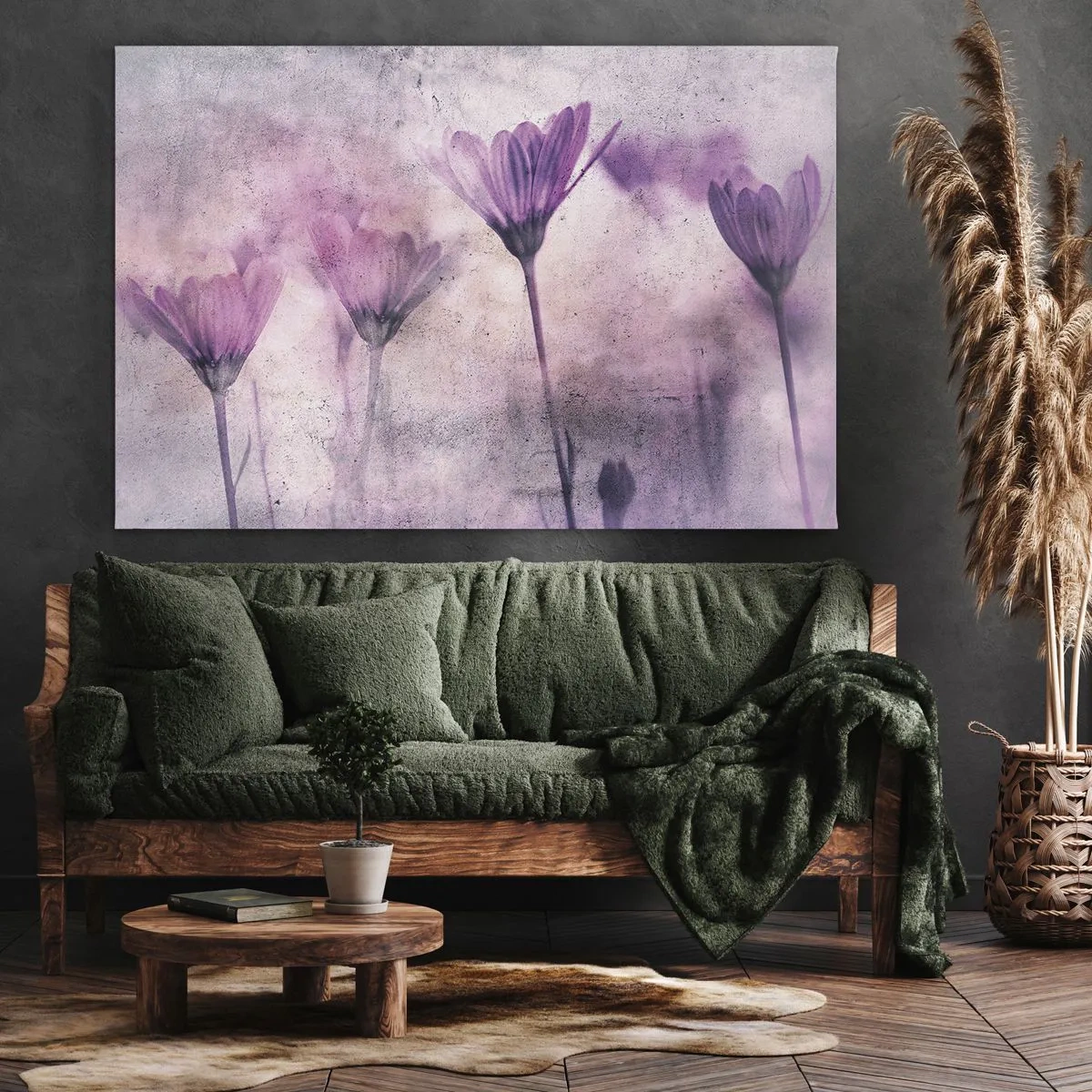 Cuadro sobre lienzo - Impresión de Imagen - Delicadas flores en tonos morados sobre un fondo claro. - 120x80cm - Sueño de flores - Decoración de pared moderna para salón y dormitorio ARTTOR
