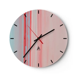 Reloj de pared - Reloj de vidrio - Rayas verticales pastel en tonos rosa y azul. - 30x30cm - Abstracción al amanecer - Decoración de pared moderna para salón, cocina y dormitorio ARTTOR