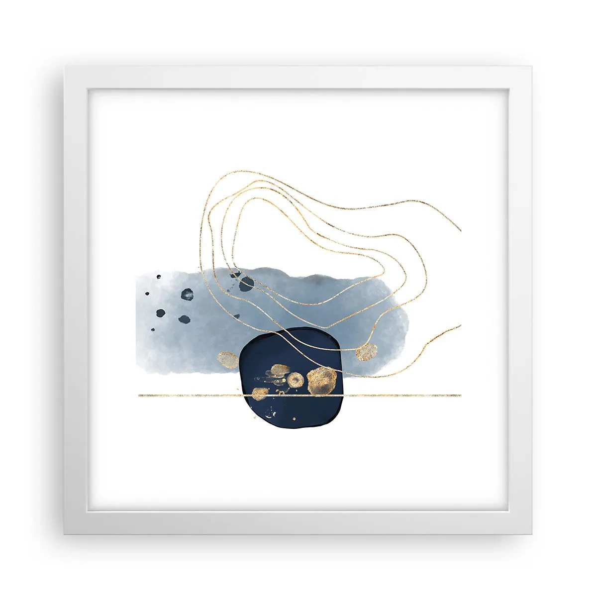 Póster en marco blanco - Fantasía azul y oro - 30x30 cm