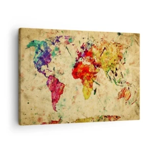 Cuadro sobre lienzo - Impresión de Imagen - Una interpretación colorida y artística del mapa del mundo. - 70x50cm - El mundo en papel - Decoración de pared moderna para salón y dormitorio ARTTOR