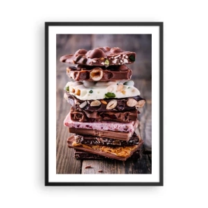 Póster en marco negro - Una pila de barras de chocolate con nueces y frutas. - 50x70cm - Dulce perspectiva - Decoración de pared moderna para salón y dormitorio ARTTOR
