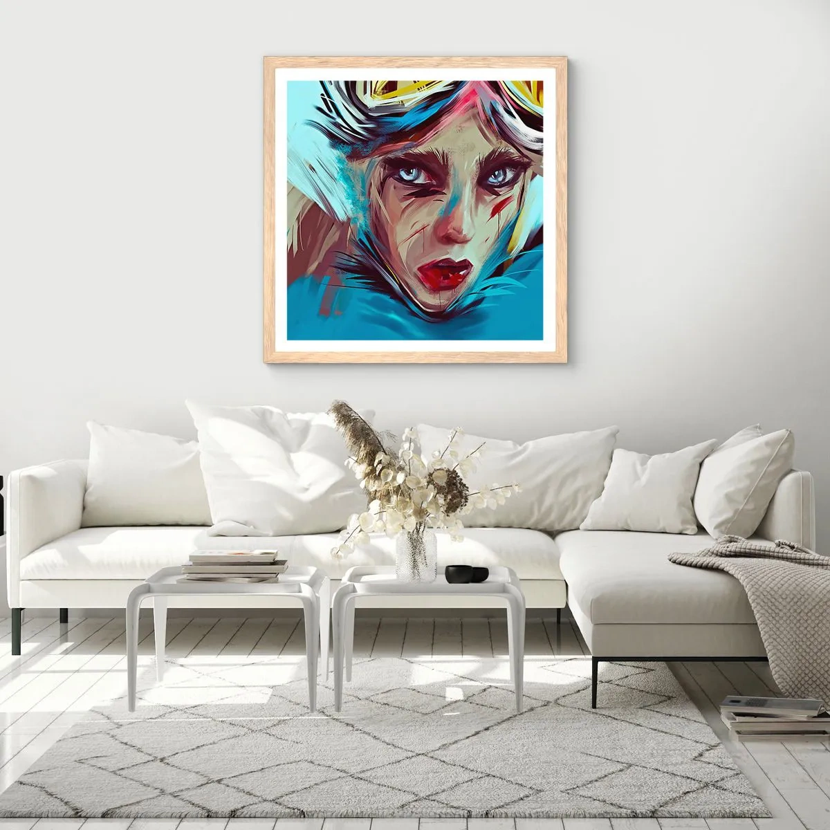 Póster en marco roble claro - Guerrera colorida - 40x40 cm