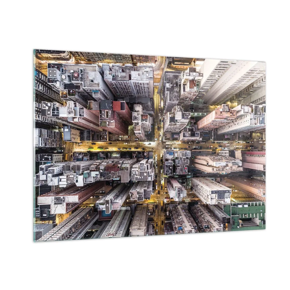 Cuadro sobre vidrio - Impresiones sobre Vidrio - Una vista de pájaro de la metrópolis - 100x70cm - Saludos desde Hong Kong - Decoración de pared moderna para salón y dormitorio ARTTOR