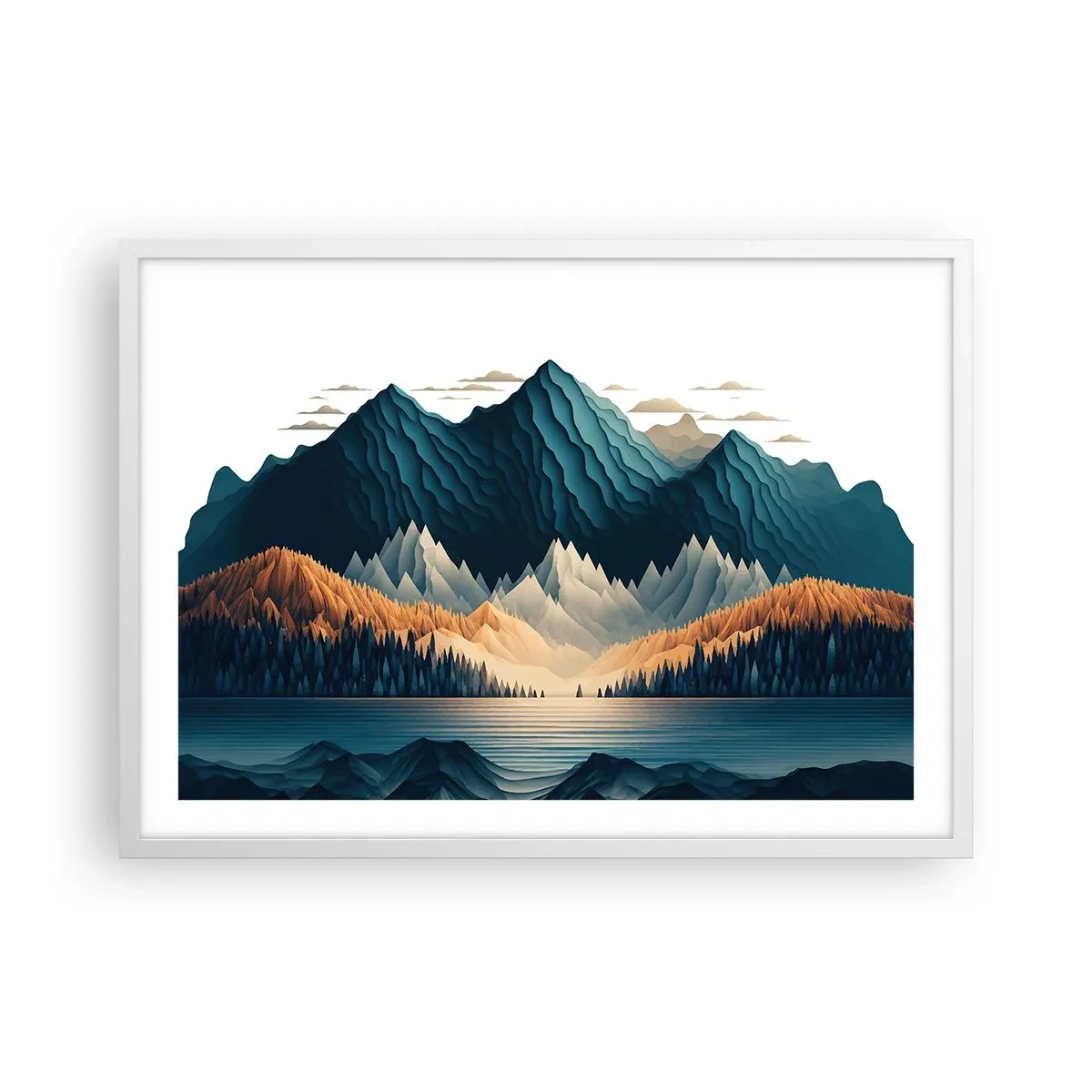 Póster en marco blanco - Paisaje perfecto de montañas - 70x50 cm
