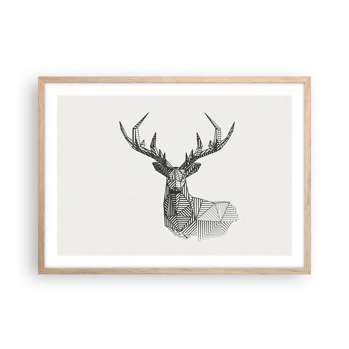 Póster en marco roble claro - Ciervo en estilo cubista - 70x50 cm
