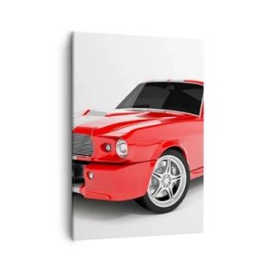 Cuadro sobre lienzo - Impresión de Imagen - Coche deportivo rojo con rayas blancas. - 50x70cm - Mustang veloz como el viento - Decoración de pared moderna para salón y dormitorio ARTTOR