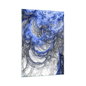 Cuadro sobre vidrio - Impresiones sobre Vidrio - Abstracción dinámica en tonos azules y grises. - 50x70cm - El nacimiento de una ola - Decoración de pared moderna para salón y dormitorio ARTTOR