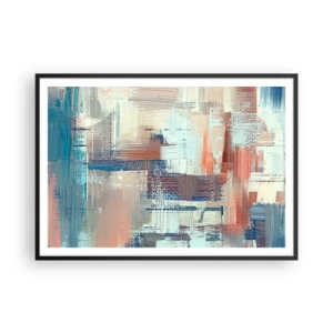 Póster en marco negro - Composición abstracta en tonos azules y beige. - 100x70cm - Alcanzando la luz - Decoración de pared moderna para salón y dormitorio ARTTOR