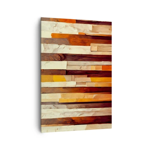 Cuadro sobre lienzo - Impresión de Imagen - Composición geométrica en tonos madera y dorado. - 70x100cm - Himno de los árboles del bosque - Decoración de pared moderna para salón y dormitorio ARTTOR